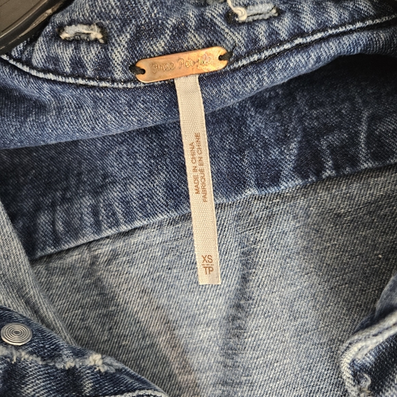 Free People Mixed Media Space Dye Knit Denim Jean Jacket Blue Size XS - Picture 6 of 9